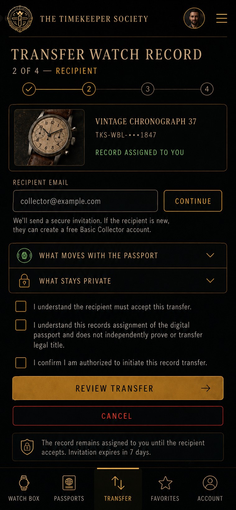 Atlas watch record transfer interface