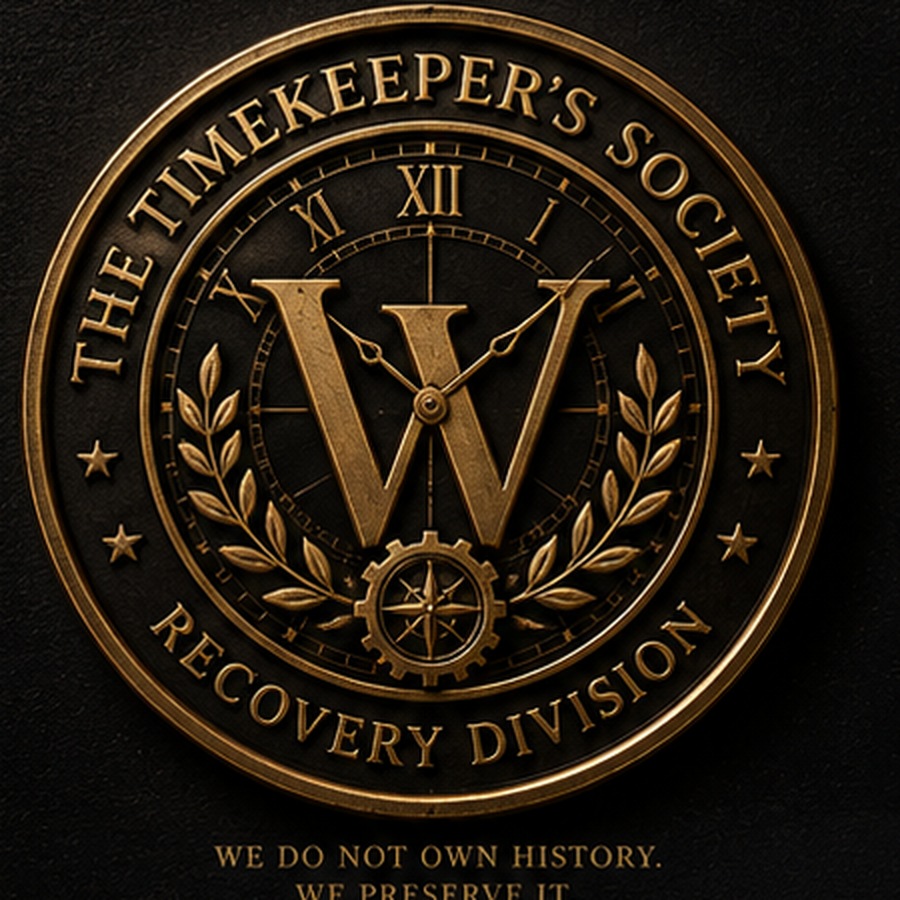 Original Timekeepers Society W, clock, laurel and compass artwork